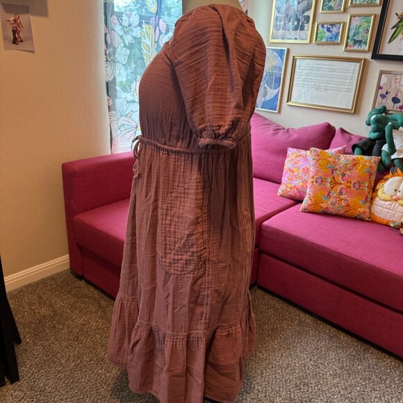 Old Navy Mauve Puff-Sleeve Gauze Midi Dress – Size M - Picture 2 of 5